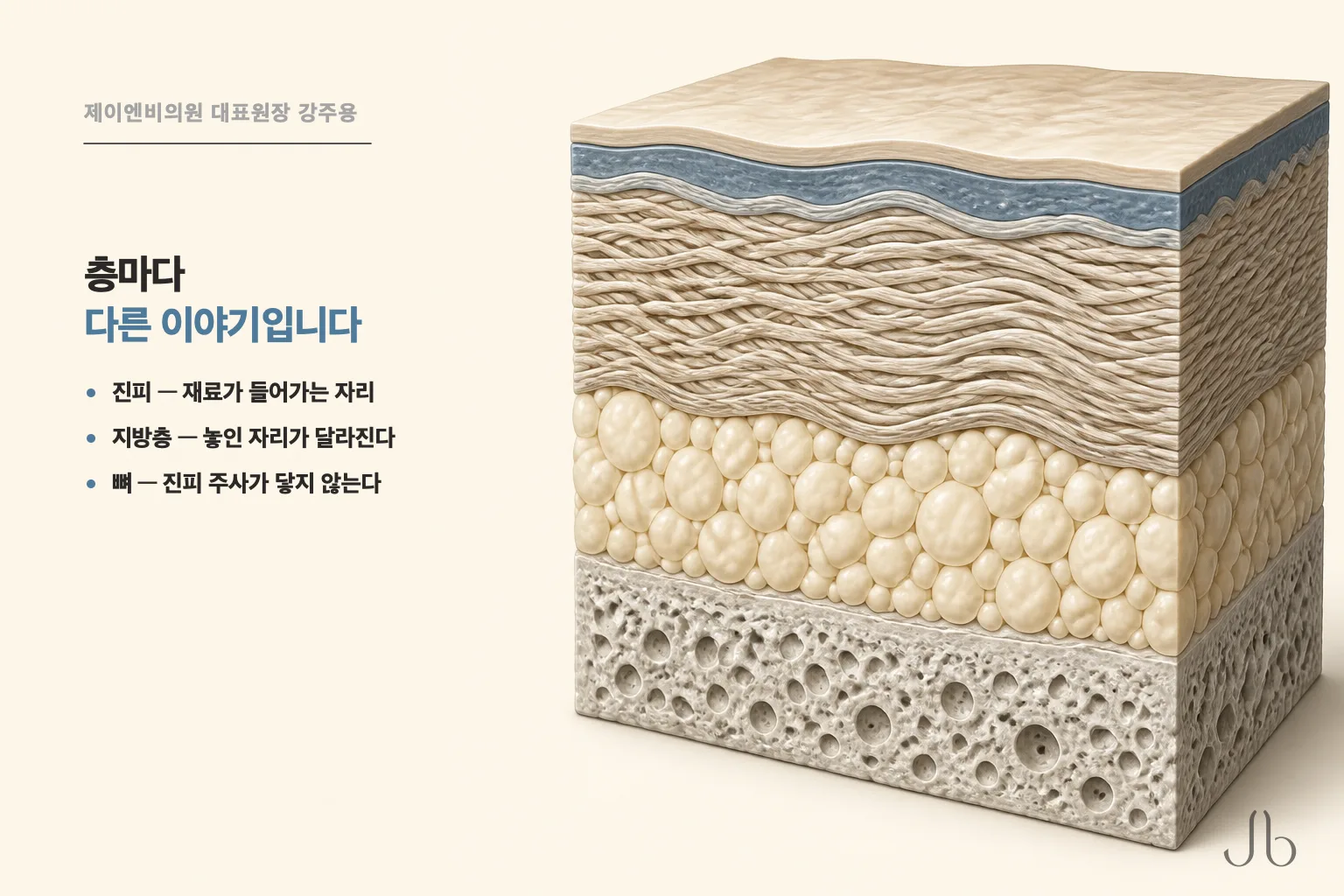 셀투오가 닿는 층과 닿지 않는 층 — 얼굴선이 처져 보이는 자리